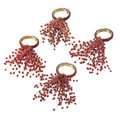 Saro Lifestyle SARO NR389.R Beaded Spray Design Napkin Ring  Red - Set of 4 NR389.R